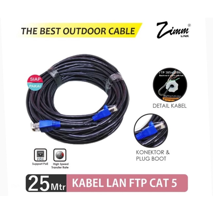 Kabel LAN CAT5e FTP STP Outdoor 25 Meter Siap Pakai Kabel UTP KABEL FTP