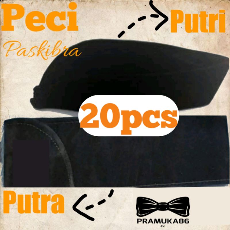 (20pcs) Peci Petugas Upacara Putra&amp;Putri Hitam polos