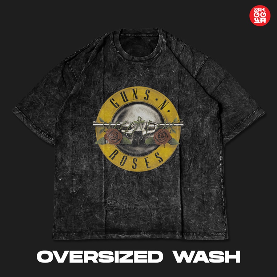 Kaos Oversize Wash GNR Round - Stone Wash - Vintage - Kaos Band Guns N Roses - Kaos Acid Wash