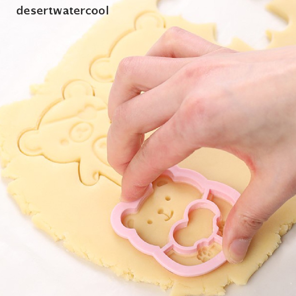 Deid 2/4Pcs Cetakan Beruang Lucu Cookie Bear Stamper Biscuit Cutter Set DIY Cetakan Kue Martijn