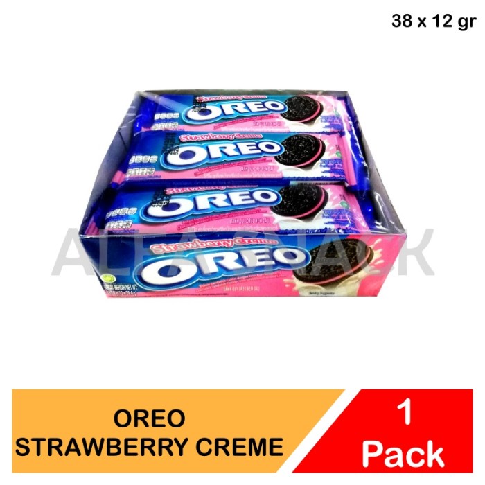 

Biskuit Mondelez Oreo Strawberry Creme Kemasan Box (12 pcs x 38 gram)