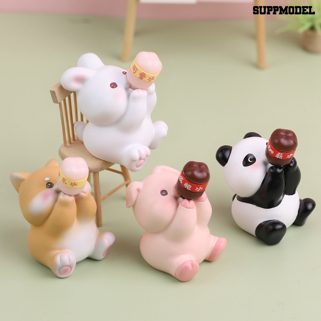 [Auto] 7 cm Animal Figure Mainan Panda Kelinci Piggy Puppy Landscape Boneka Resin Model Ornamen Desktop Indah Kartun Hewan Model Patung Dekorasi Mobil Hadiah Natal