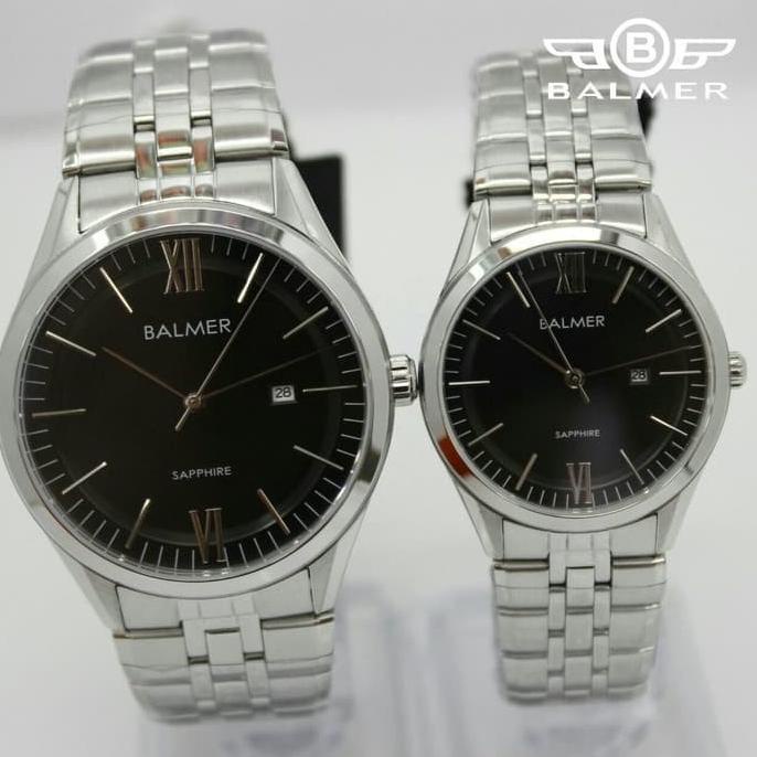 Balmer 7963 silver black dial sapphire jam tangan original couple