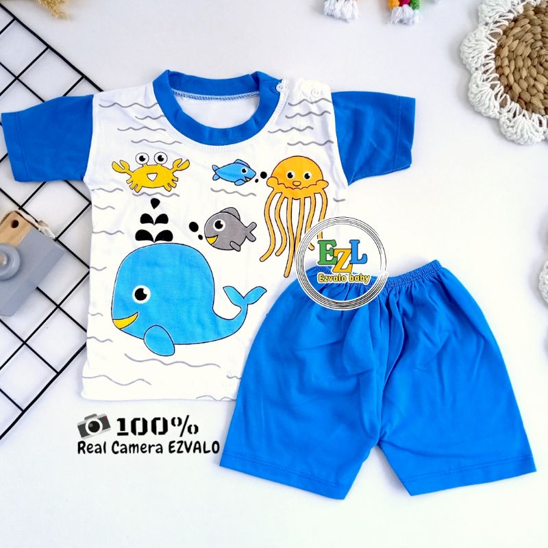 Baju bayi kaos oblong pendek setelan gambar hewan laut