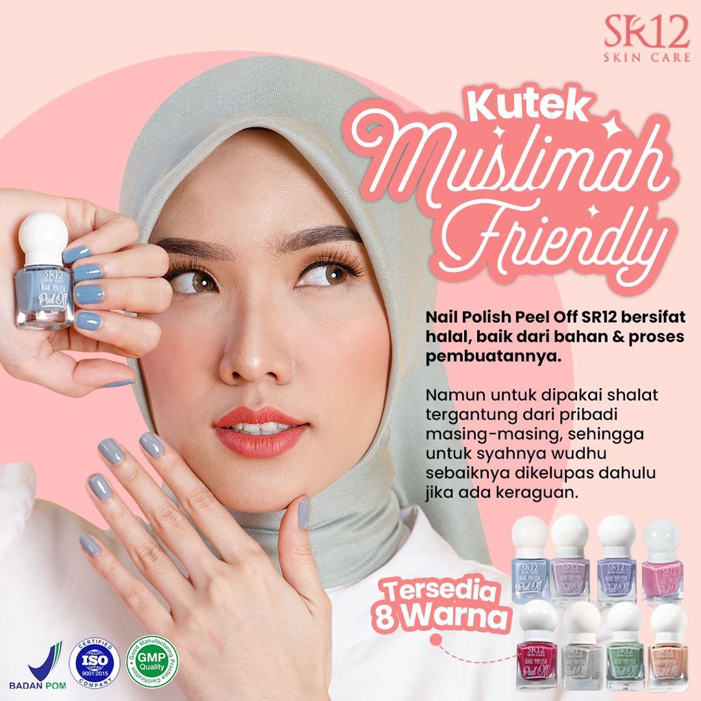 KUTEK HALAL MUSLIMAH SR12 Nail Polish Peel Off Maroon Pink Nude Turquoise Lavender Lilac Sky Blue Grey Halal Waterbased Cepat Kering Tidak Lengket BPOM