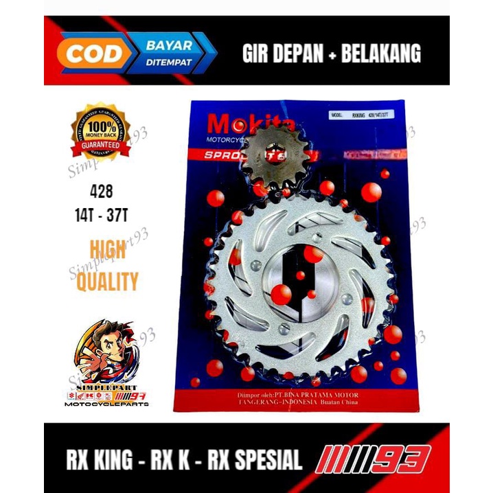 GEAR GIR SET DEPAN BELAKANG YAMAHA - RX KING [ 37T ] VEGA JUPITER FIZ R FORCE 1 VEGA R NEW ALFA CRYP