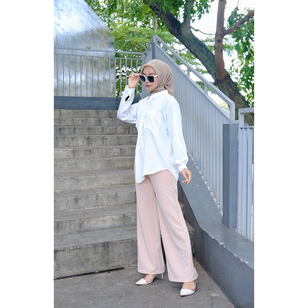 Zovy Kemeja Polos Wanita Oversize Jumbo Model Jumping Pocket Ld 120 Bahan Syakilla - Kemeja Oversize Premium Wanita Polos Basic