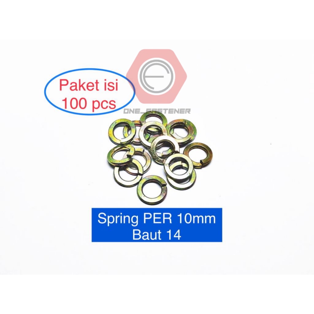 100 pcs Ring PER M10 Kuning baut kunci 14 Spring Washer 10mm patah WLK