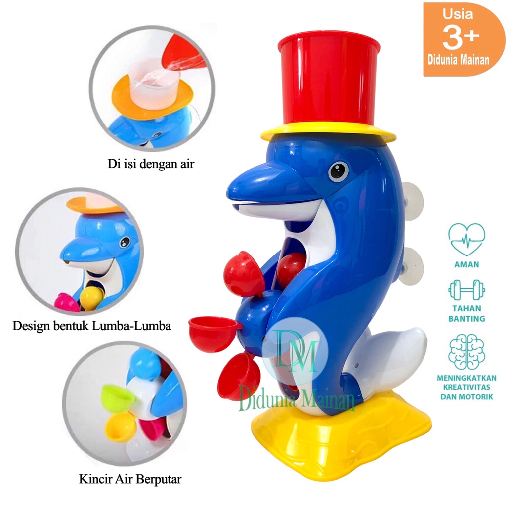 Mainan mandi anak bayi karakter lumba lumba kincir air dolphin bath toys