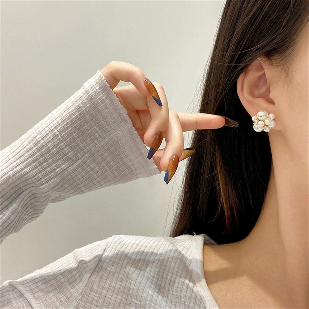 [COD Tangding] Retro Mutiara Tidak Teratur Berlian Bunga Anting Wanita Gadis Geometris Studs Earring Perhiasan Hadiah