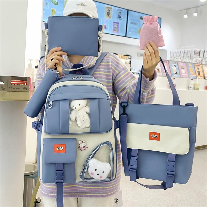 TAS RANSEL ANAK PEREMPUAN import set 5 in 1 SD SMP SMA BACKPACK REMAJA SEKOLAH boneka