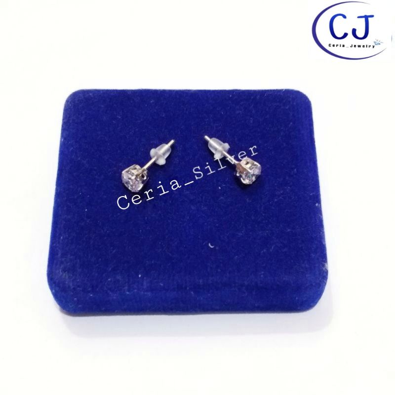 Anting tusuk Perak Asli Silver Wanita 925 Lapis Emas Putih Model Desi 0,5 gram - Perhiasan Perak Wanita