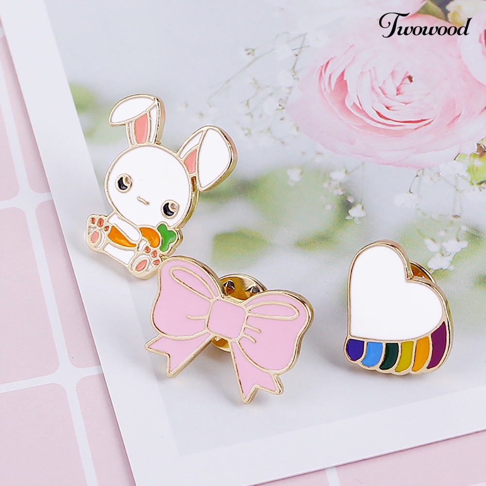 Twowood Lucu Kartun Enamel Bros Pin Motif Hewan Kelinci Pakaian Lencana Perhiasan Dekor