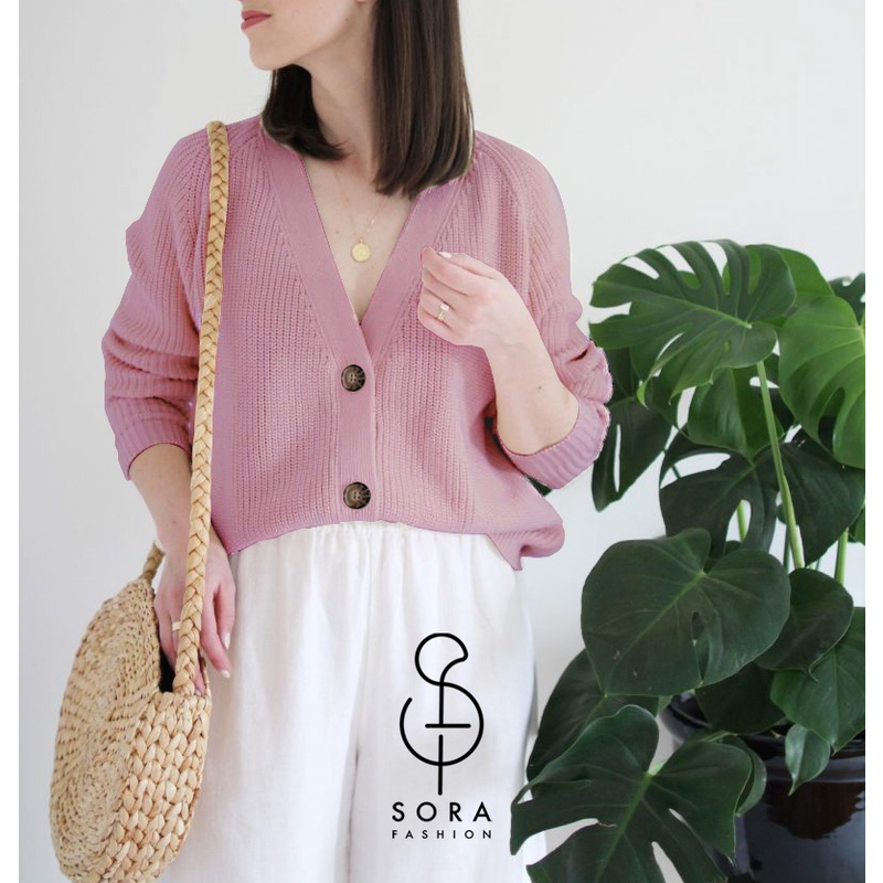 Premium Outwear Cardigan Rajut Kancing Crop Lengan Balon Wanita Kardigan Asli Tebal Realpic