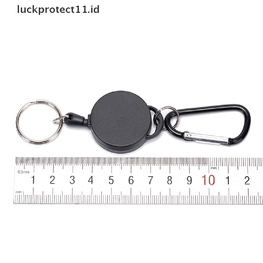 /Fashion Hot// Fashion// Gulungan Gantungan Kunci Ditarik Hitam Kabel Baja Recoil Belt Gantungan Kunci Badge Holder.