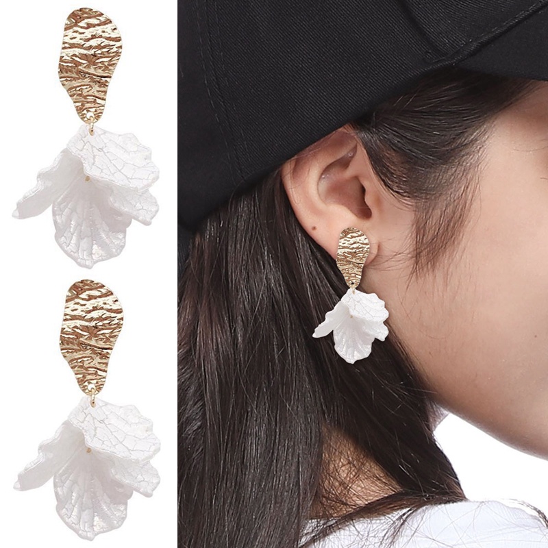 Anting Drop Kelopak Bunga Shell Putih Korea Untuk Wanita Pernyataan Baru Pendientes Perhiasan Trendi