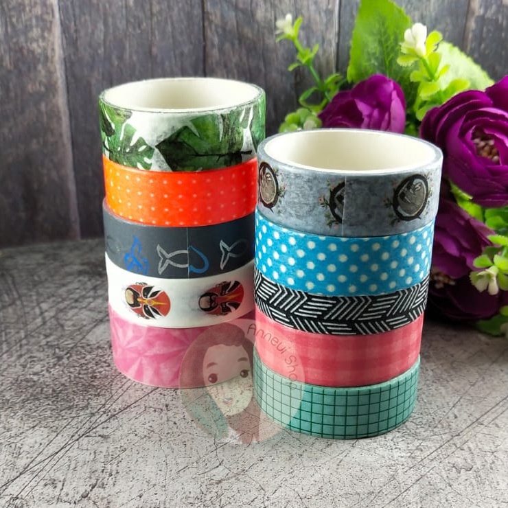 10 12 Gulung Washi Tape Set Selotip Selotape Isolasi Solasi Grosir DIY Craft Journal Book Dekorasi Decorative Metalic Glitter Fancy