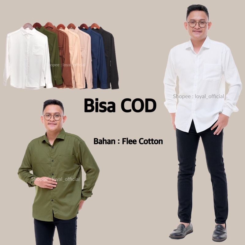 Kemeja Pria Lengan Panjang Polos Basic Formal Kantor Casual Kemeja Cowok Slimfit Katun M L XL