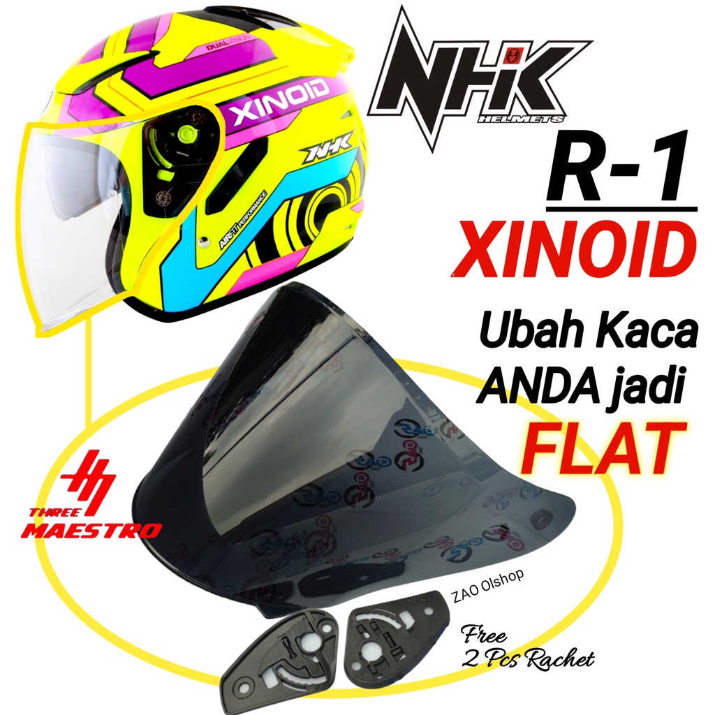 Kaca Helm Flat Visor NHK R1 XINOID visorflat nhk r-1 xinoid r1 flat rone clear putih smoke Iridium blue/ iridium red/ iridium silver/iridium gold tm4