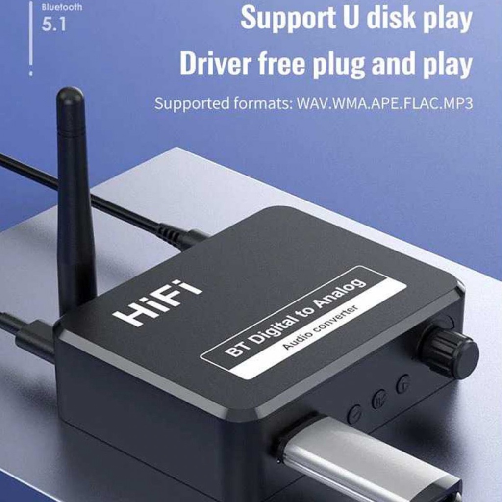 Adapter Audio Bluetooth 5.1 Receiver DAC Digital To Analog RCA AUX Toslink USB