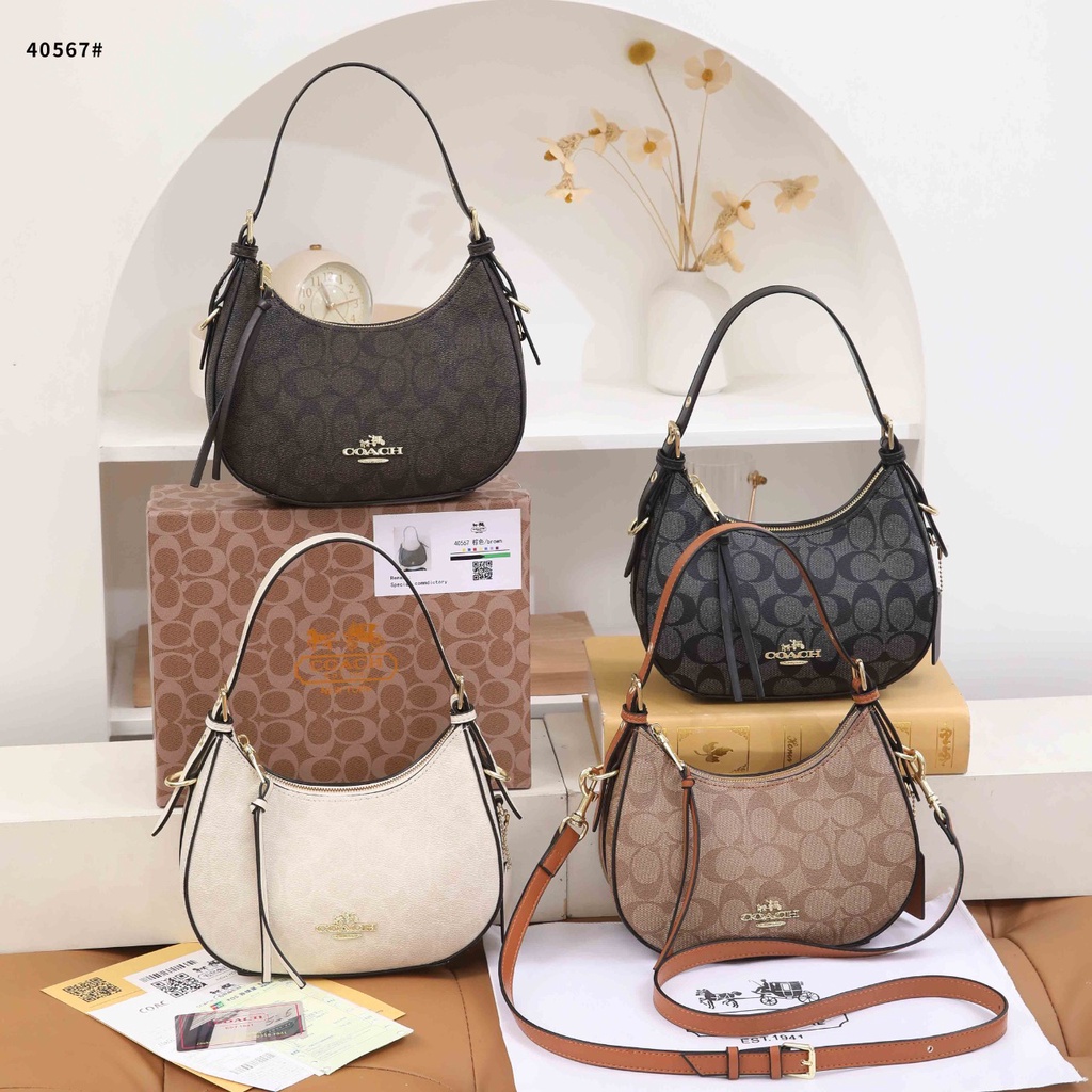 TAS WANITA BATAM IMPORT COACH KLEO HOBO SIGNATURE BAG 40567 KWALITAS SEMI PLATINUM