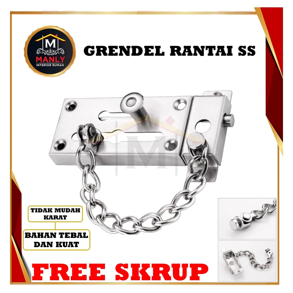 Grendel Rantai Pintu Jendela Stainless Steel / Safety Chain Lock / Grandel Kunci Pintu Rumah Hotel Apartment