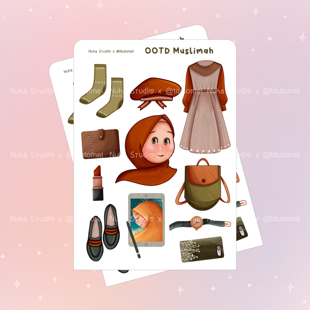 

Sticker by titutomel | OOTD Muslimah | Aesthetic Sticker Estetik Stiker HP Laptop Botol Cute Waterproof Scrapbook Diary Journal Bujo Anti Air