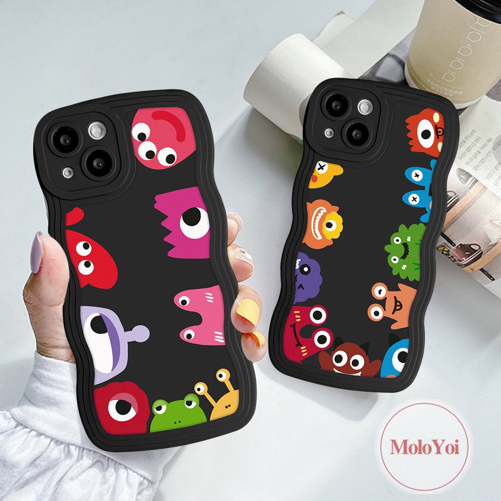 IPHONE Casing Monster Kecil Kartun Lucu Kompatibel Untuk Iphone11 14 12 13 Pro Max6 6s 7 8 Plus XR 14 Plus X XS Max Se2020 Wavy Edge Soft Phone Cover