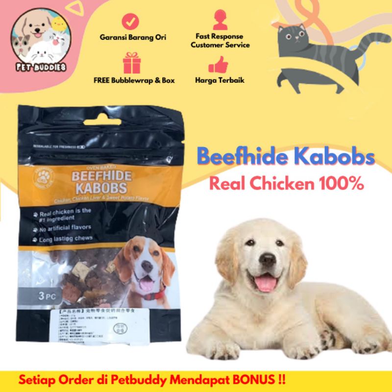 [FREE BONUS]Beefhide Kabobs Dehydrated Meat Snack Dental Kucing/Anjing