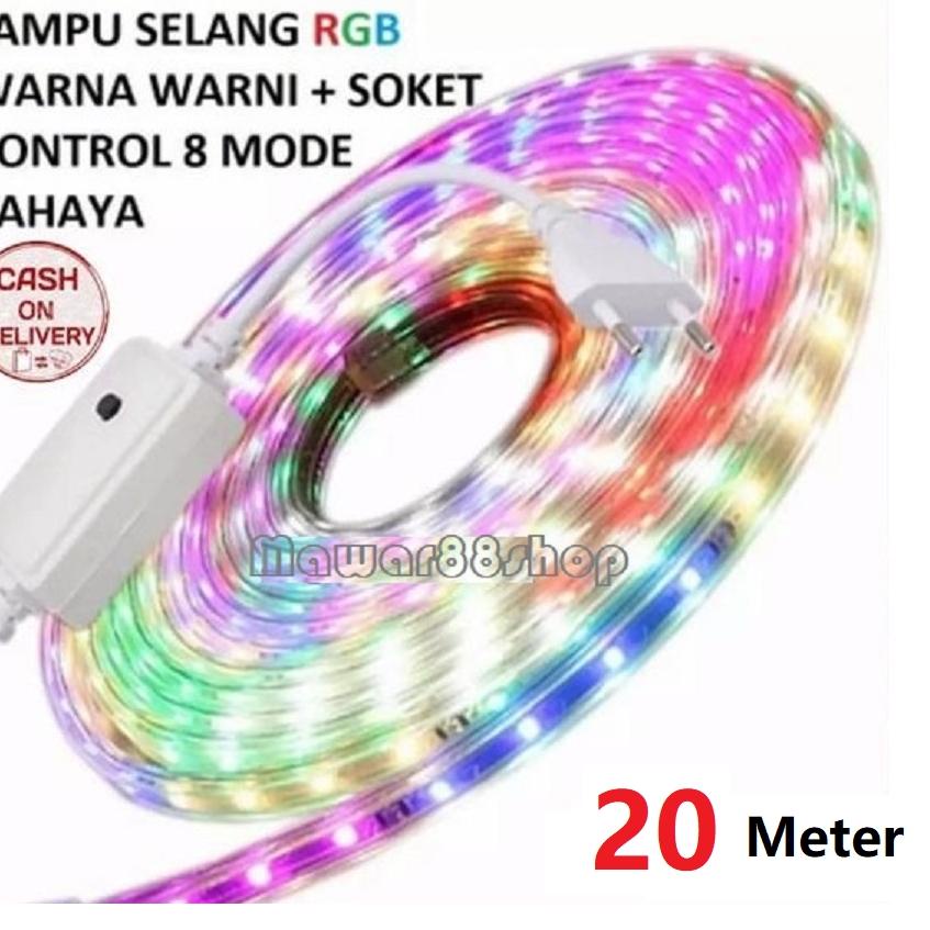Termurah LAMPU LED STRIP LED 20 METER RGB / lampu natal selang LED 5050 + ADAPTOR - Rainbow