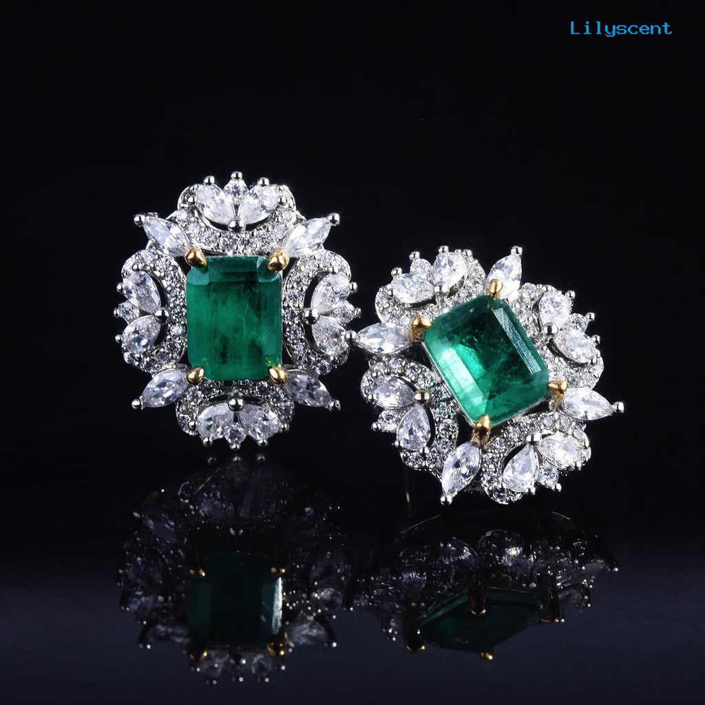 [LS] 1pc/1pasang Anting Menjuntai Semua Pertandingan Perhiasan Geometris Berlian Imitasi Dekorasi Persegi Panjang Cubic Zirconia Stud Earrings Pendant Ring Untuk Pernikahan