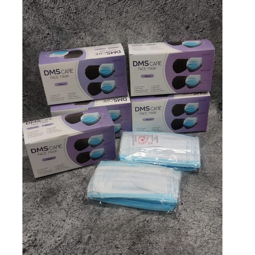 ⇻ DMS CARE - MASKER MEDICAL 3PLY 3D EARLOOP PAINLESS SCUBA TALI LEBAR- BIRU ISI 50 PC - MURAH あ