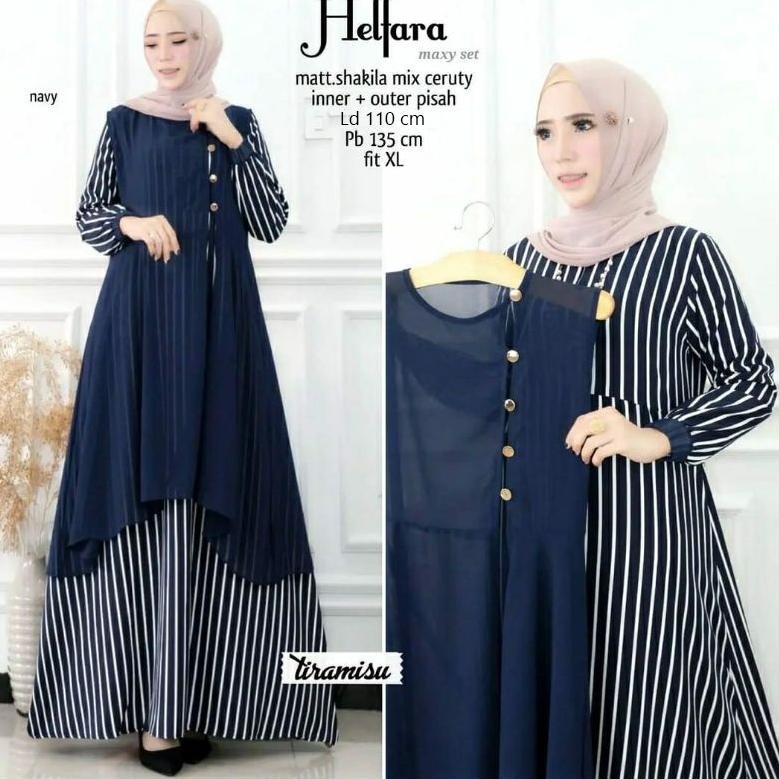 Helfara Set 2 in 1 Gamis + Outher Busui Friendly Bahan Shakilla IMPORT mix Ceruty Premium [KIS.10De2