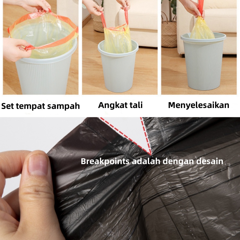 Kantong Plastik Sampah Roll Dengan Tali Pengikat Isi 15 Lembar / Tas Kresek Sampah Dapur Gulung Serbaguna Sekali Paka COD