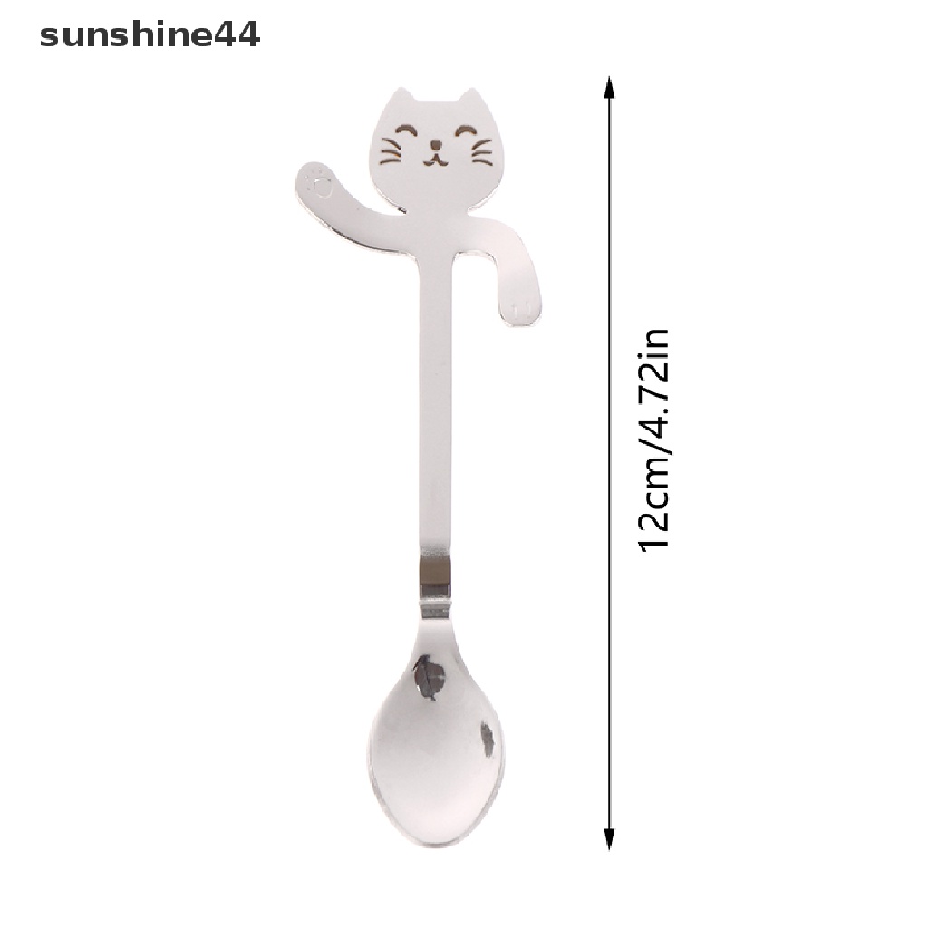 Sunshine Stainless Steel Lovely Cat Gantung Cangkir Kopi Sendok Ice Cream Dessert Scoop.