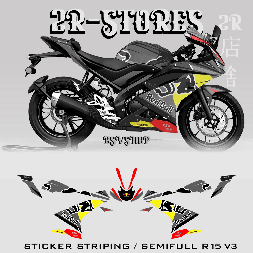 striing r15 v3 variasi redbull semi full stiker yamaha r15 v3 semi decal / stiker motor semi full r1