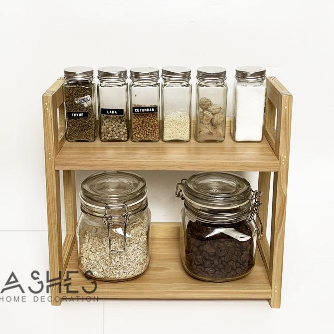 rak dapur rak tempat bumbu dapur kayu pinus jati belanda minimalis