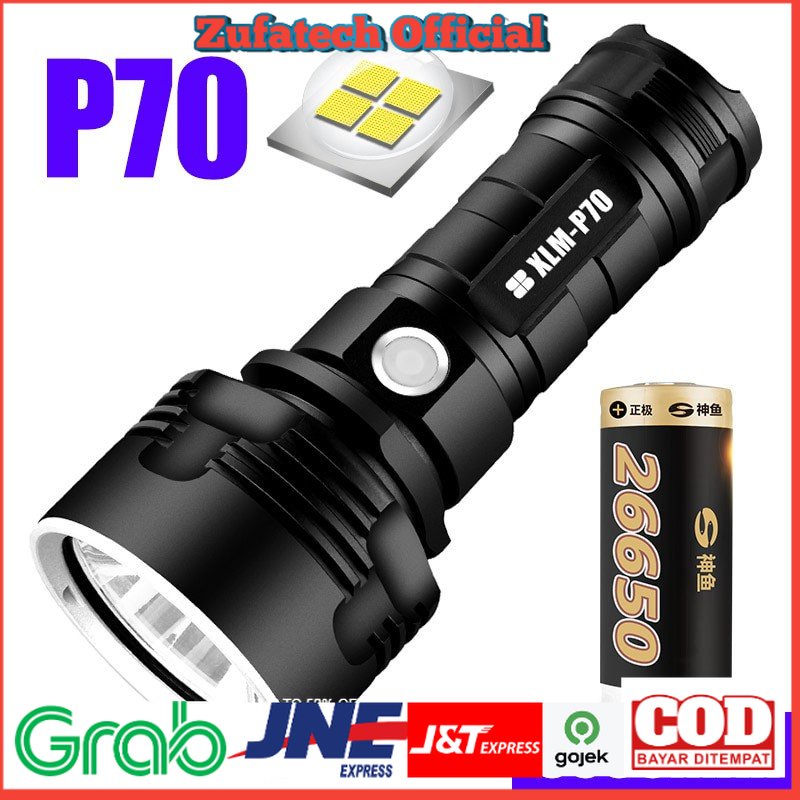 taffLED Senter LED USB Rechargeable P70 XHP50 50W 1000 Lumens with 26650 Battery - XLMP70 - Black - 7RFL1NBK