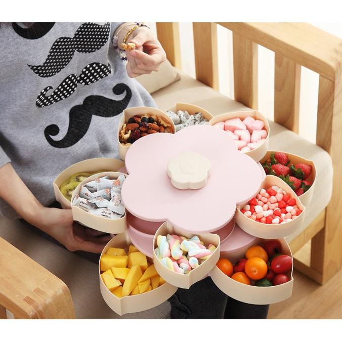

Toples Serbaguna Doble 2 Susun Makanan Snack Kue Lebaran Bunga Mekar