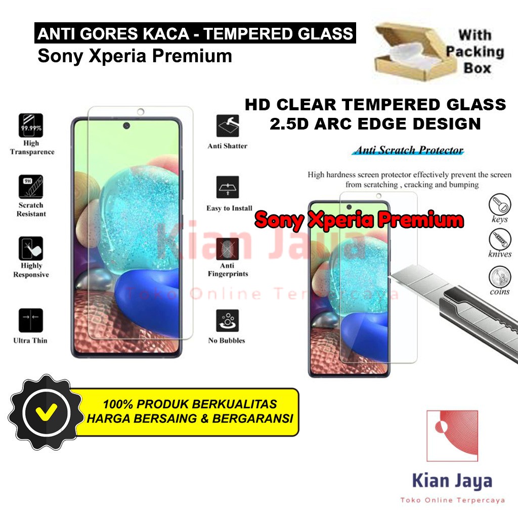 Anti Gores Kaca Hp Sony Xperia Premium Tempered Glass Premium Bening Transparan Clear TG Temer Glas