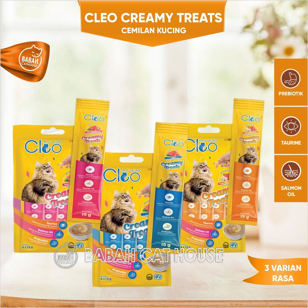 CLEO CREAMY Cat Treats 4 x 15gr Makanan Snack Cemilan Kucing Luquid Treat untuk Anak Kitten Dewasa G