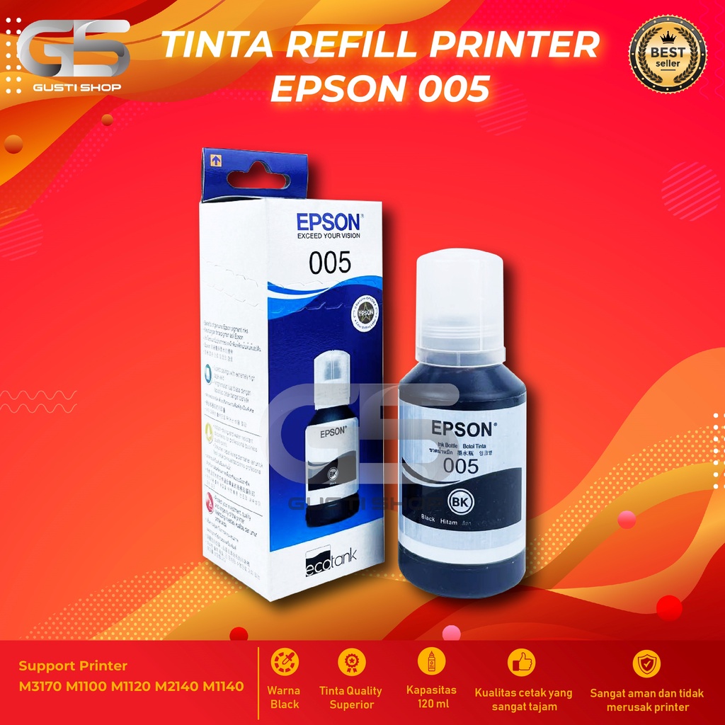 Tinta Epson 005 Hitam Untuk Printer M1100 M1120 M1140 M2140 M3140 M3170 M3180 M1180 Cetak Ngebut Dan