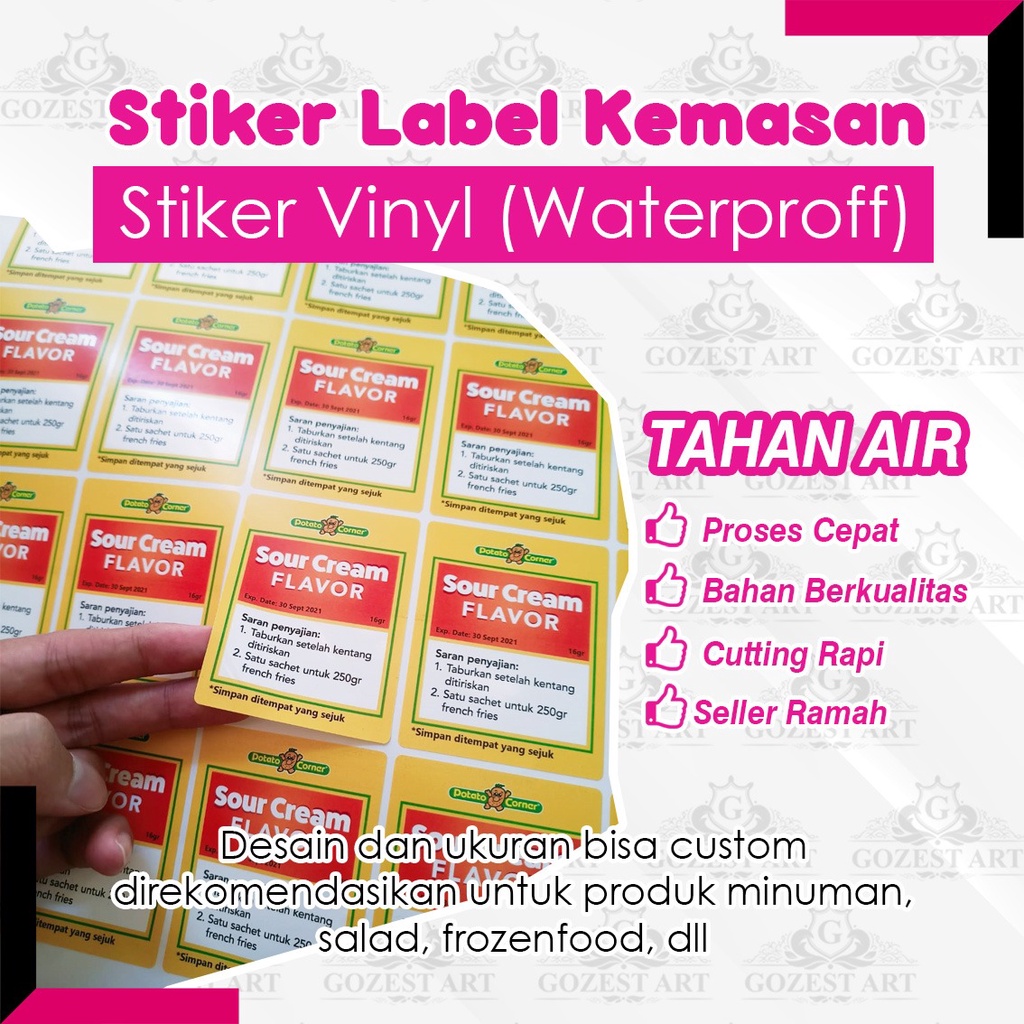 

Cetak stiker vinyl waterproff label kemasan makanan sticker tahan air cutting