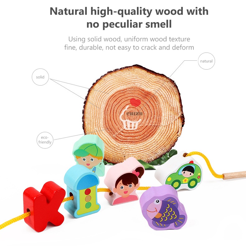 Mainan Meronce Balok Kayu Angka Huruf | 3D Threading Beads Toy | Motorik Halus Montessori Toys | Edukasi Edukatif Anak Balita Bayi | Blok Besar Lacing Blocks