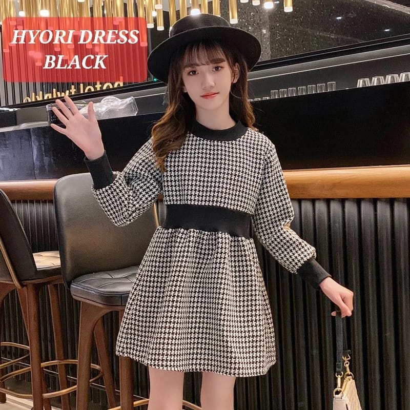 HYORI DRESS BLACK BAJU CASUAL ANAK REMAJA CEWK FASHION KOREA IMPORT ELEGAN