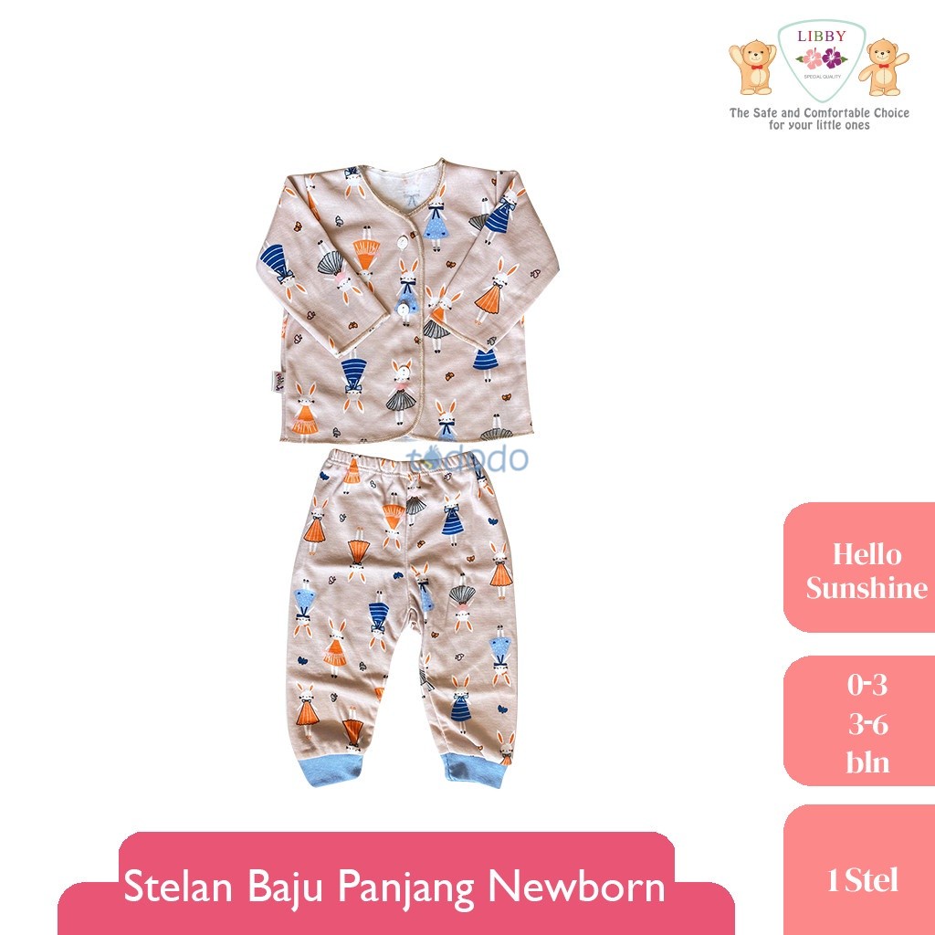 Baju Bayi Piyama Anak Setelan Panjang Newborn 0 3 6 Bulan LIBBY Motif Hello Sunshine (1 stel)