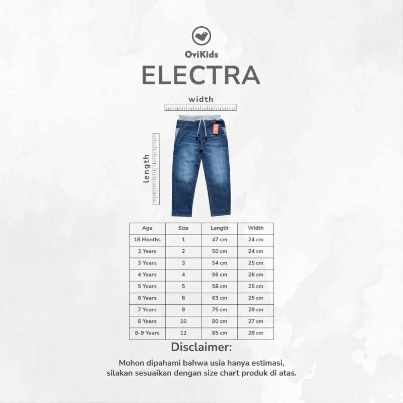 OVIKIDS-COMFY JEANS-ELECTRA | Celana Panjang Stik Balik Anak Perempuan Laki-Laki Pria-Unisex (1-9 Tahun)