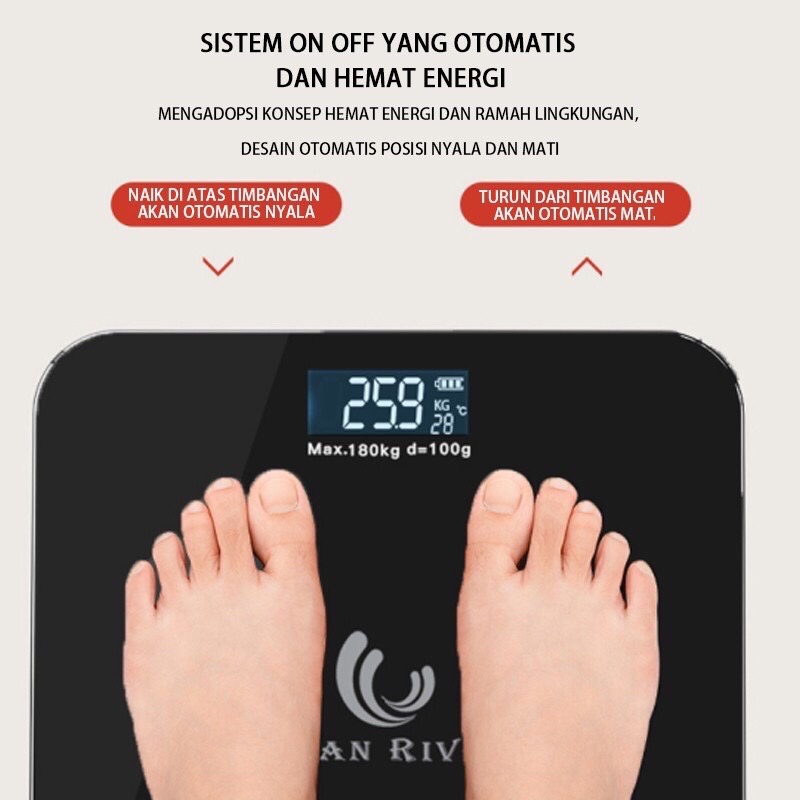 HAN RIVER Timbangan Badan Digital Tempered Glass / Timbangan Badan Kaca Digital Max 180kg Han River