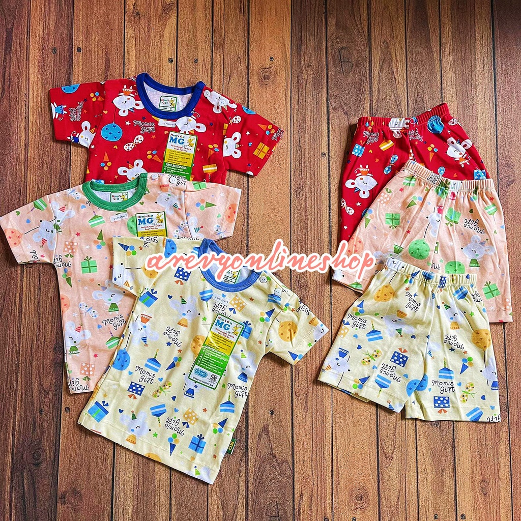 Setelan Baju Bayi Oblong Pendek Moms Gift Baju Pendek Celana Pendek Motif Mouse Seaworld Hewan SML XL 4 Bulan - 4 Tahun