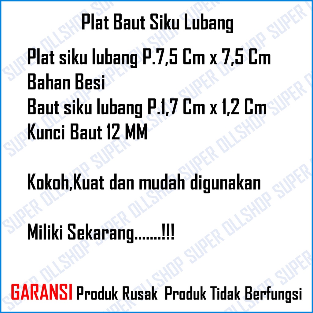 Plat Siku Lubang Abu-Abu / Plat Mur Baut Siku Lubang Besi 1 Pcs / Baut Mur Siku Lubang Besi Kunci 12 MM 1 Biji